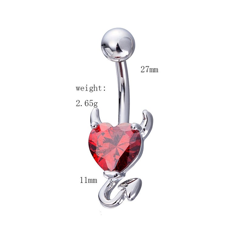 YHMM Devil Heart Belly Button Rings 14G Surgical Steel Navel Barbells Stud For Body Piercing (3 Pcs Red+Black+Clear) - Image 2